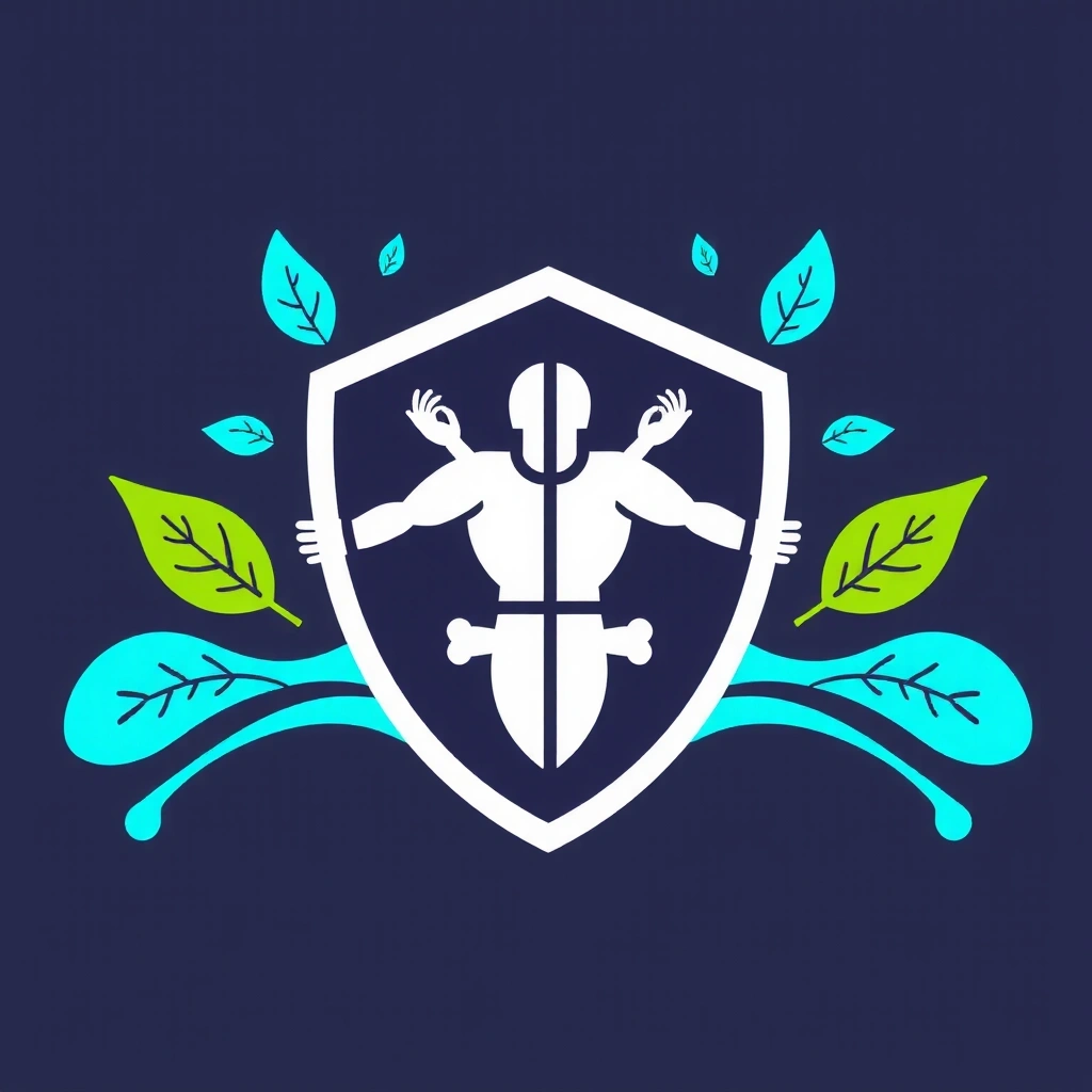 Scut stilizat, simbolizând un sistem imunitar puternic, cu elemente de natură