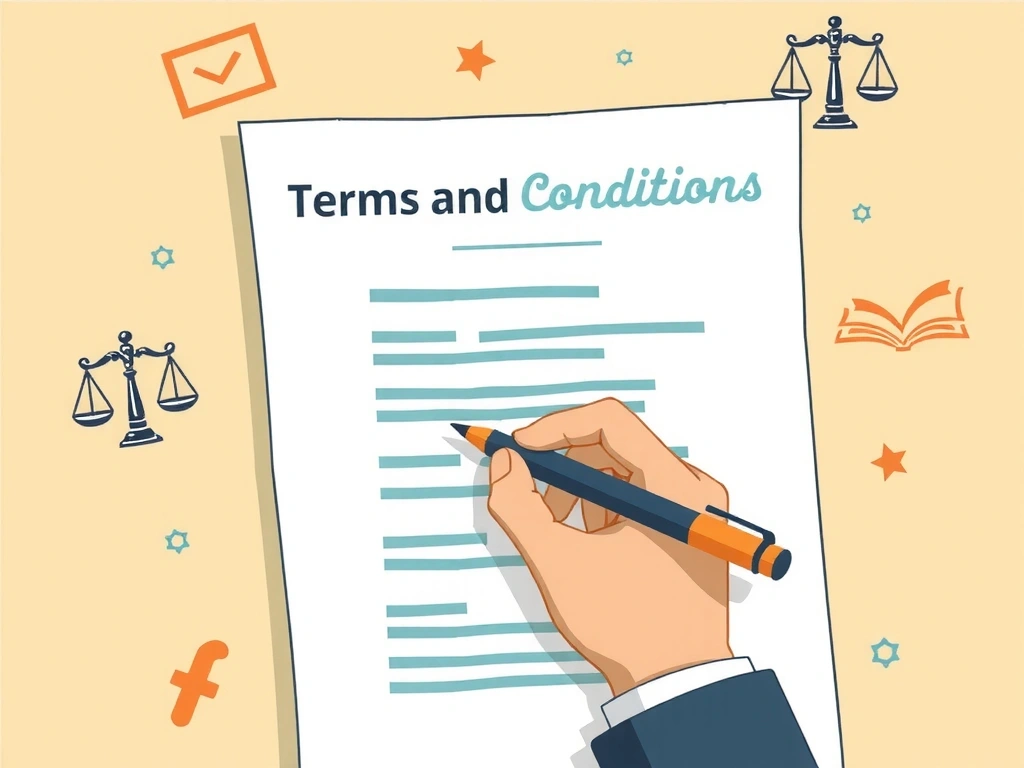 Ilustrație cu un document legal și o mână care semnează, simbolizând acordul asupra termenilor.