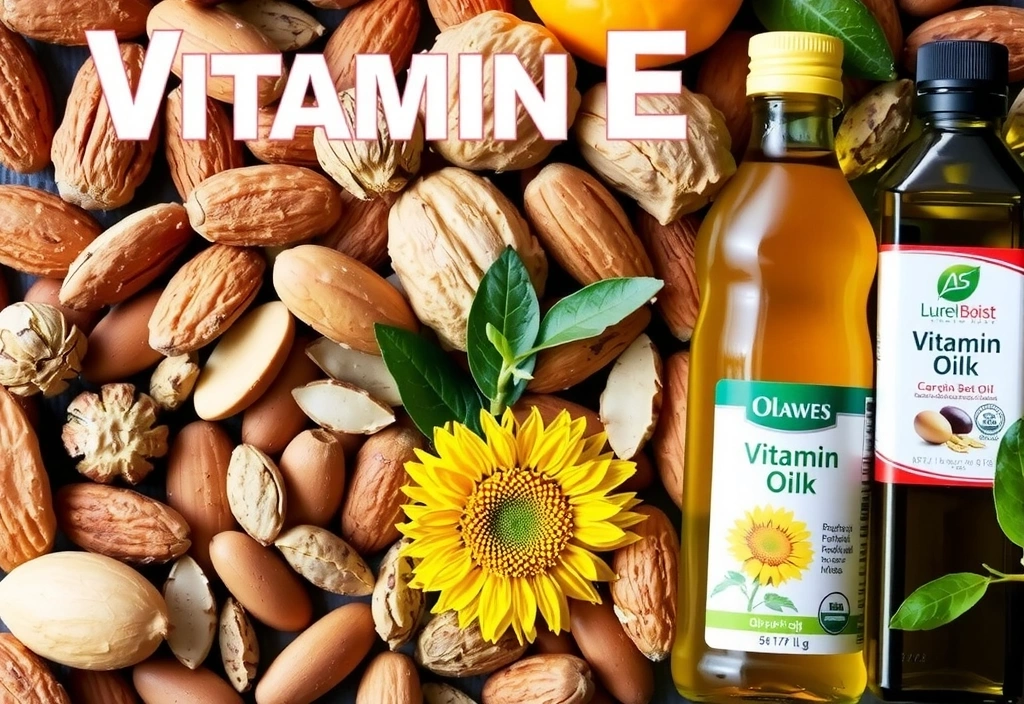 Nuci, semințe și uleiuri vegetale, reprezentând surse de Vitamina E